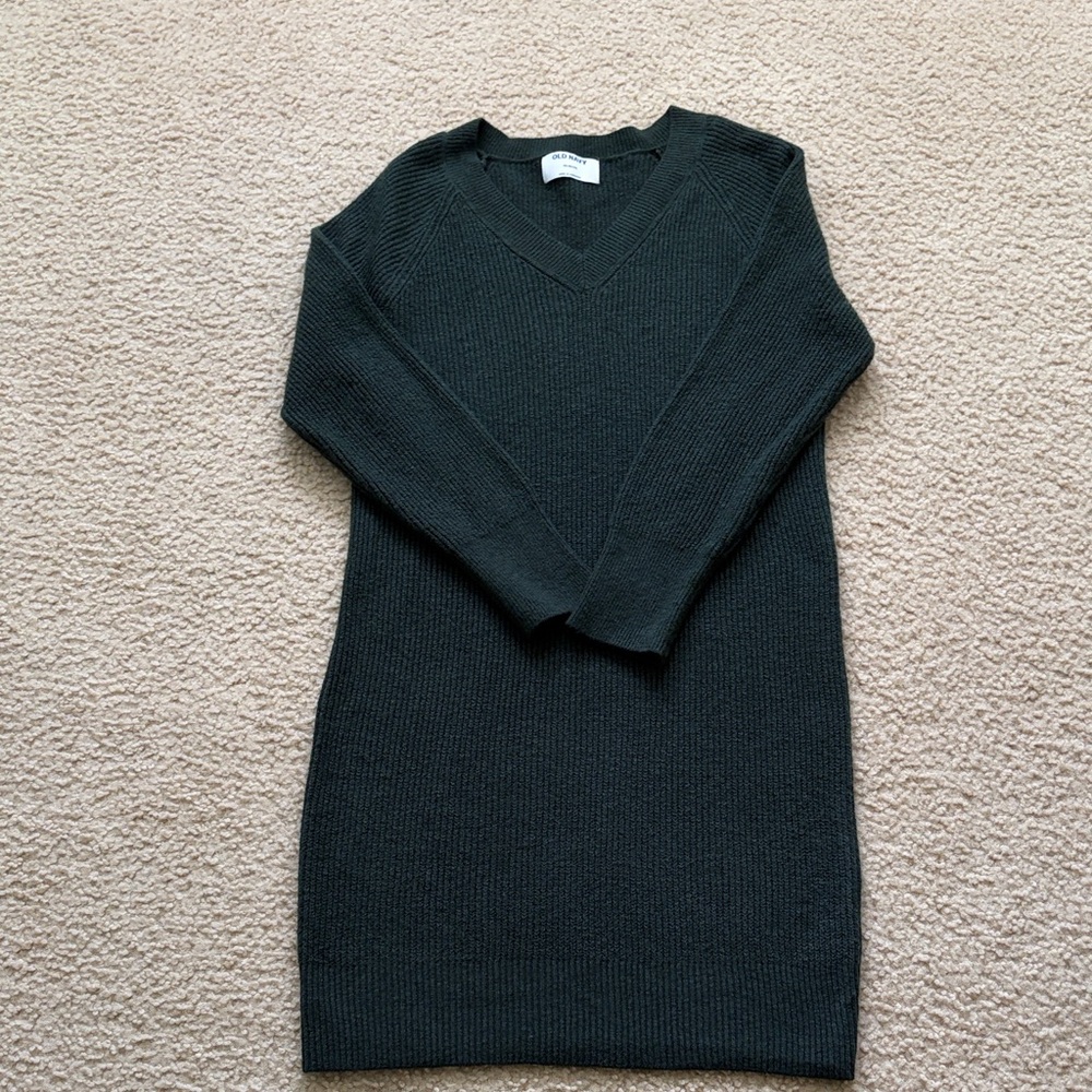 Old Navy Dark green V-Neck Mini sweater dress